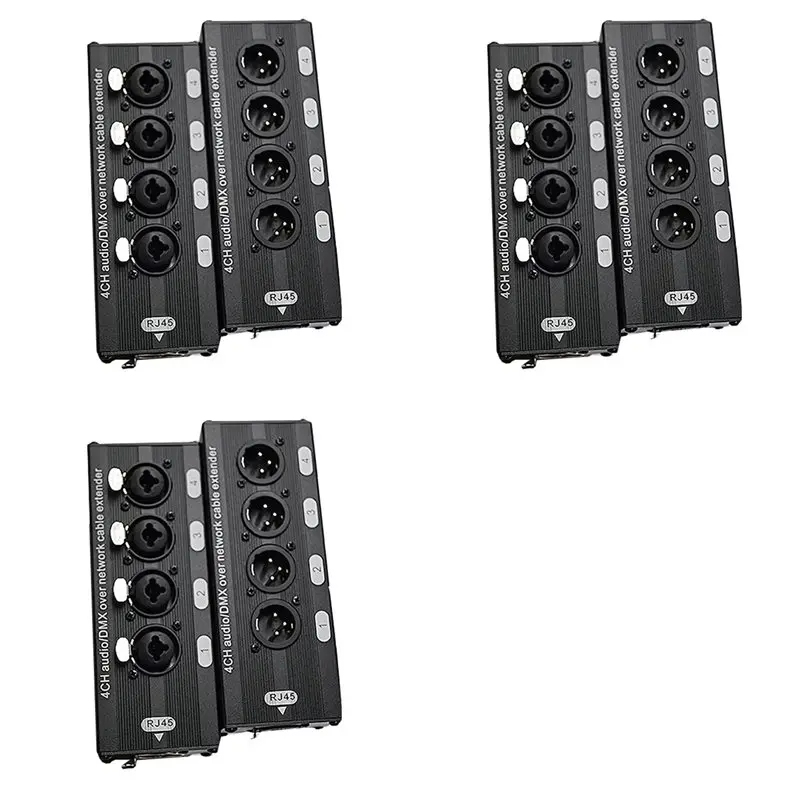 FULL-6X RJ45 CAT5 To 4 Channel 3Pin XLR/DMX Audio Extender DMX512 Network Signal Gilding Extender For Audio Recording Studio
FULL-6X RJ45 CAT5 To 4 Channel 3Pin XLR/DMX Audio Extender DMX512 Network Signal Gilding Extender For Audio Recording Studio