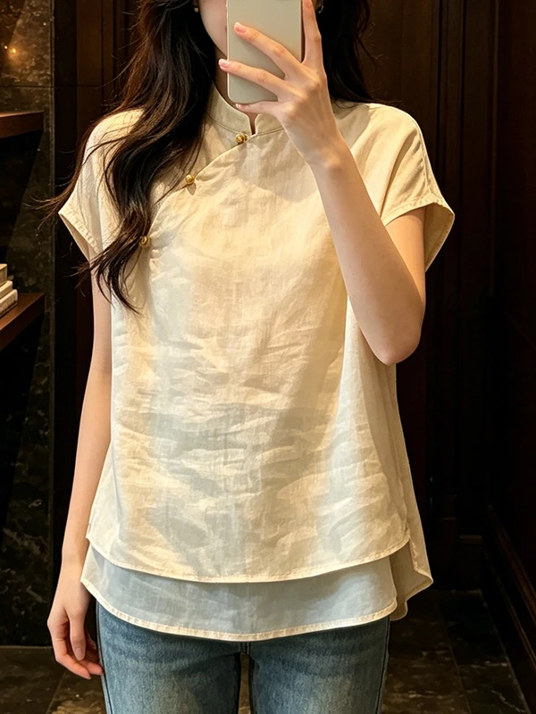 Elegant Loose Women's Shirt Summer 2026 New Chinese Style Button Design Ageless Small Flying Sleeve Breathable Korean Style
Elegant Loose Women's Shirt Summer 2026 New Chinese Style Button Design Ageless Small Flying Sleeve Breathable Korean Style