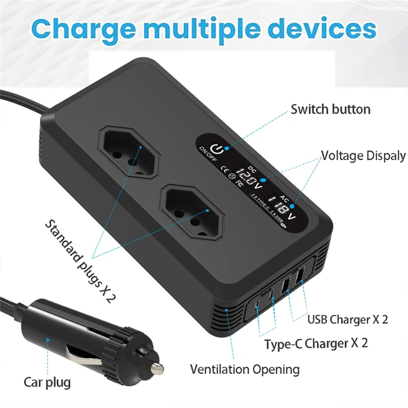 Автомобильный преобразователь 200 Вт, инверторы мощности, USB-порт, адаптер зарядного устройства, инвертор со светодиодным экраном, бразильская вилка BR, 12 В до 110 В
Автомобильный преобразователь 200 Вт, инверторы мощности, USB-порт, адаптер зарядного устройства, инвертор со светодиодным экраном, бразильская вилка BR, 12 В до 110 В