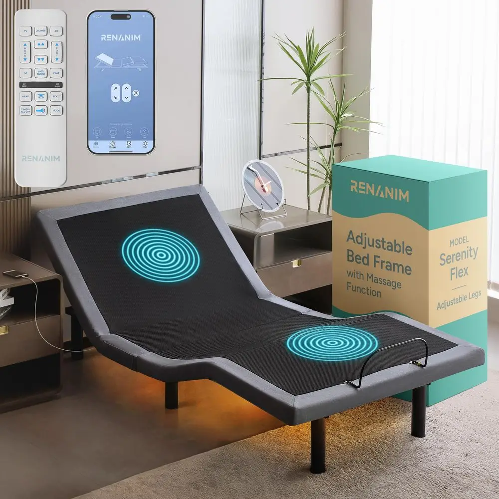Adjustable Bed Frame with Electric Dual Massage USB, UnderBed Light, Zero Gravity, App Control, Head and Foot Incline, Reclinin
Adjustable Bed Frame with Electric Dual Massage USB, UnderBed Light, Zero Gravity, App Control, Head and Foot Incline, Reclinin