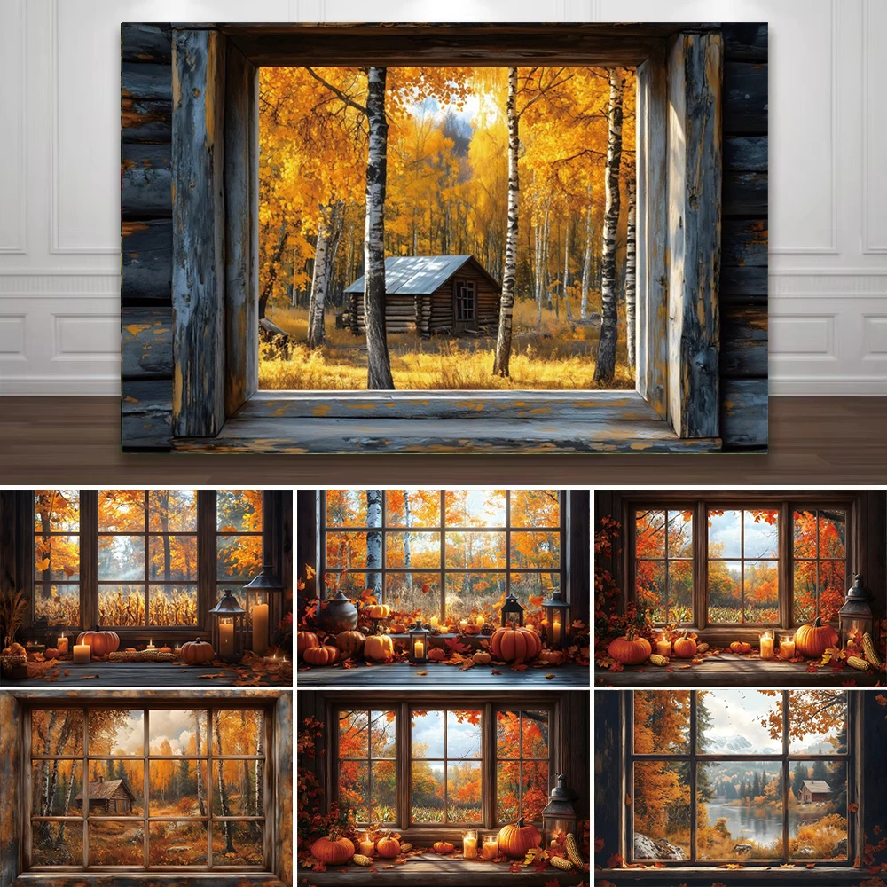 Fall Window Landscape Photography Backdrop Pumpkins Yellow Maple Leaves Farm Harvest Party Baby Shower Portrait Photo Background 
Fall Window Landscape Photography Backdrop Pumpkins Yellow Maple Leaves Farm Harvest Party Baby Shower Portrait Photo Background