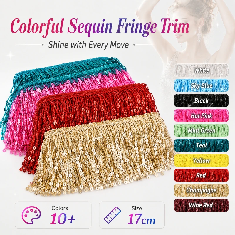 5/9Yards 17mm Sequin Tassel Fringe Trim Lace Ribbon for Dress Latin Costume Curtain Fringes Pillow Trimming Bag Sewing DIY Craft
5/9Yards 17mm Sequin Tassel Fringe Trim Lace Ribbon for Dress Latin Costume Curtain Fringes Pillow Trimming Bag Sewing DIY Craft