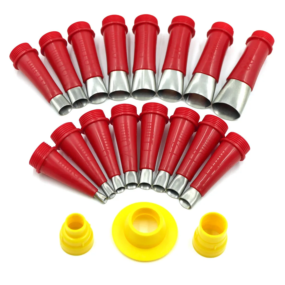 Caulking Finishing Tool Kit 16pcs Red Stainless Steel Caulking Nozzle Applicators With 3 Yellow Connection Bases
Caulking Finishing Tool Kit 16pcs Red Stainless Steel Caulking Nozzle Applicators With 3 Yellow Connection Bases