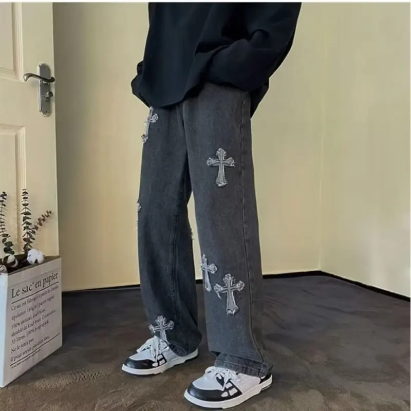 Cross Embroidery Y2k Jeans Mens Straight Denim Pants Casual Vintage Jeans Versatile Fashion Streetwear Spring High Street Pants
Cross Embroidery Y2k Jeans Mens Straight Denim Pants Casual Vintage Jeans Versatile Fashion Streetwear Spring High Street Pants
