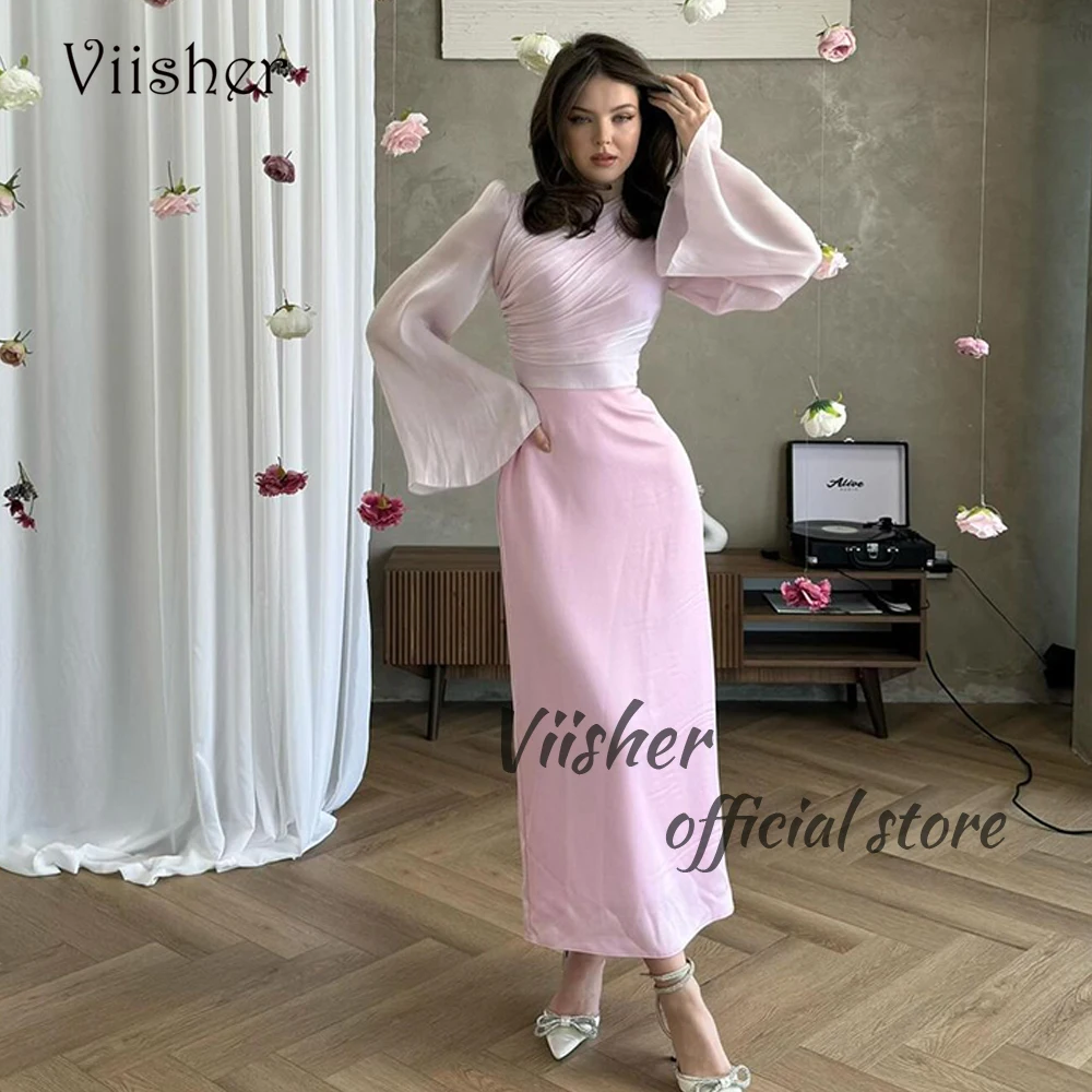 Viisher Pink Mermaid Evening Prom Dresses Long Sleeve O Neck Formal Occasion Dress Ankle Length Dubai Wedding Party Gowns
Viisher Pink Mermaid Evening Prom Dresses Long Sleeve O Neck Formal Occasion Dress Ankle Length Dubai Wedding Party Gowns