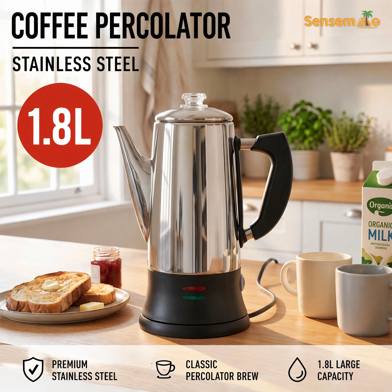 Electric Coffee Percolator 1.8L 12 Cup 304 Stainless Steel Coffee Maker Keep Warm Fast Brew Filter Pot For Home Camping Office
Electric Coffee Percolator 1.8L 12 Cup 304 Stainless Steel Coffee Maker Keep Warm Fast Brew Filter Pot For Home Camping Office