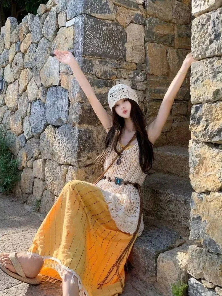 Bohemian Style Hollow out Cover up off Shoulder Long Dress Two Piece Set Spicy Island Vacation Outfit Women's Fashion Set
Bohemian Style Hollow out Cover up off Shoulder Long Dress Two Piece Set Spicy Island Vacation Outfit Women's Fashion Set