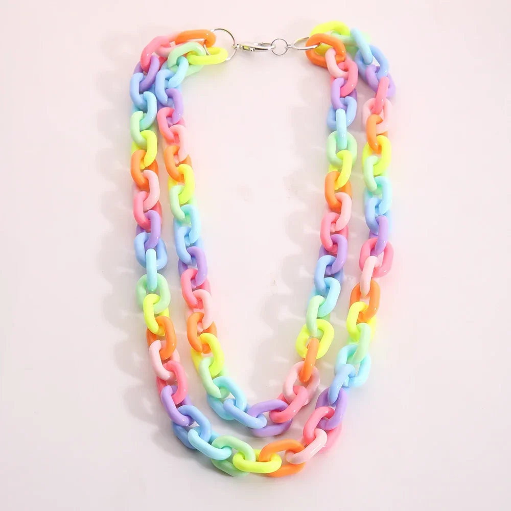 2021 Wholesale Fashion Acrylic Rainbow Link Chain Necklace Jewelry Making Chains Double Layer Necklace For Women Girl Trendy
2021 Wholesale Fashion Acrylic Rainbow Link Chain Necklace Jewelry Making Chains Double Layer Necklace For Women Girl Trendy