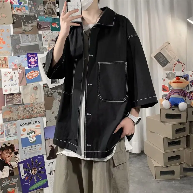 Retro Japanese Sle Men's ort Sve irt Seven Sve Sun Protection Outerwear Couple's Summer Loose Fit Faion
Retro Japanese Sle Men's ort Sve irt Seven Sve Sun Protection Outerwear Couple's Summer Loose Fit Faion