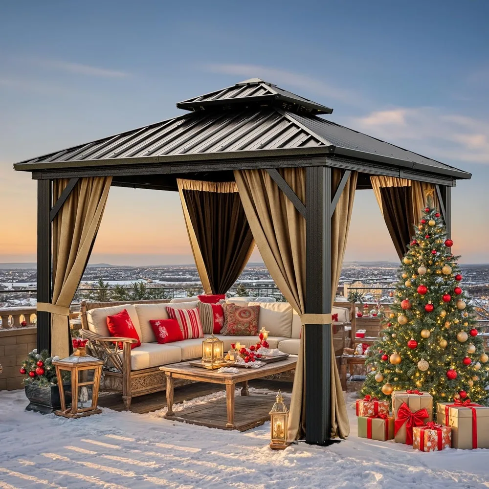 10x10ft Gazebo Double Roof Canopy with Netting and Curtains, Outdoor Gazebo 2Tier Hardtop Galvanized Iron Aluminum Frame Garden
10x10ft Gazebo Double Roof Canopy with Netting and Curtains, Outdoor Gazebo 2Tier Hardtop Galvanized Iron Aluminum Frame Garden