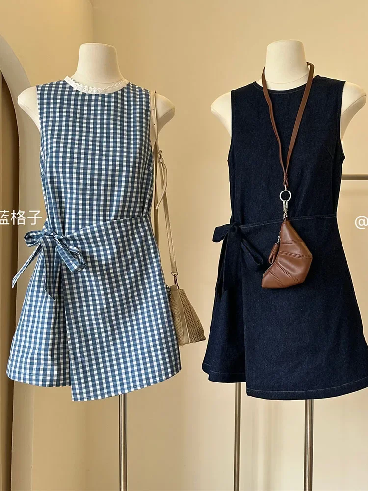 American Style O-Neck Neck Solid Sleeveless Plaid One-Piece Dress Spring Summer Women Casual A-Line Denim Frocks Formal Occasion
American Style O-Neck Neck Solid Sleeveless Plaid One-Piece Dress Spring Summer Women Casual A-Line Denim Frocks Formal Occasion