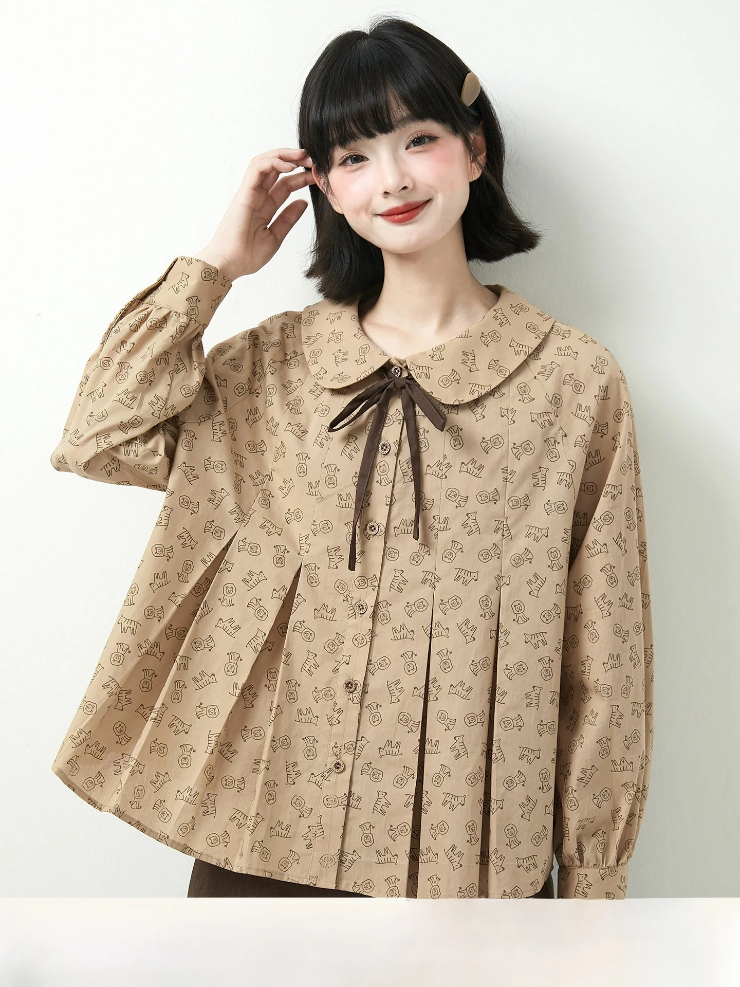 Sweet Sle Long Sve Knot Doll Collar irt Women's Cotton Printed Gored Skirt Faion Autumn Spring Spring
Sweet Sle Long Sve Knot Doll Collar irt Women's Cotton Printed Gored Skirt Faion Autumn Spring Spring