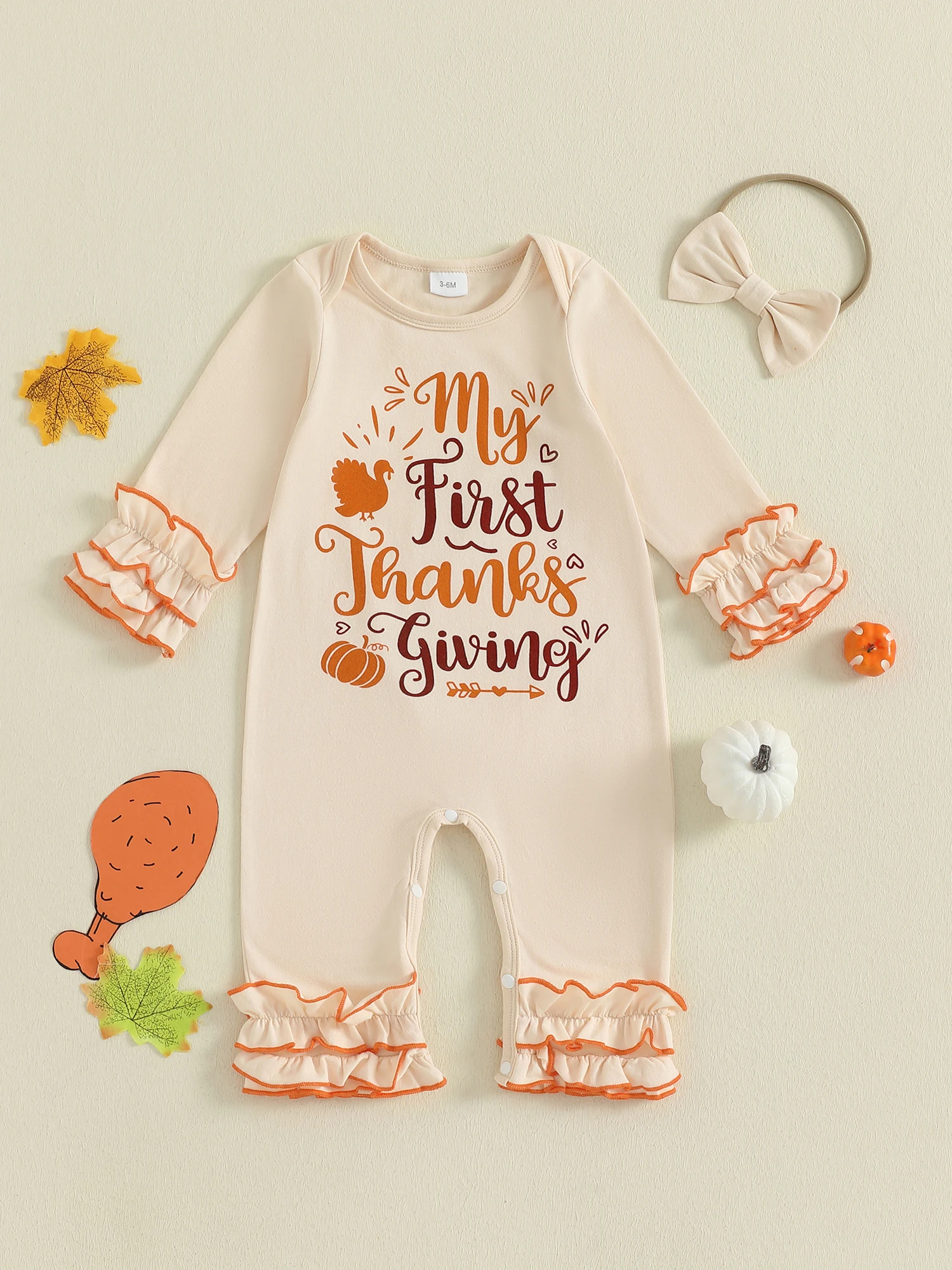 Toddler Girl 2-Piece Fall Harvest Clothes Set Long Sleeve Round Neck Turkey Print Romper with Matching Headband Thanksgiving
Toddler Girl 2-Piece Fall Harvest Clothes Set Long Sleeve Round Neck Turkey Print Romper with Matching Headband Thanksgiving