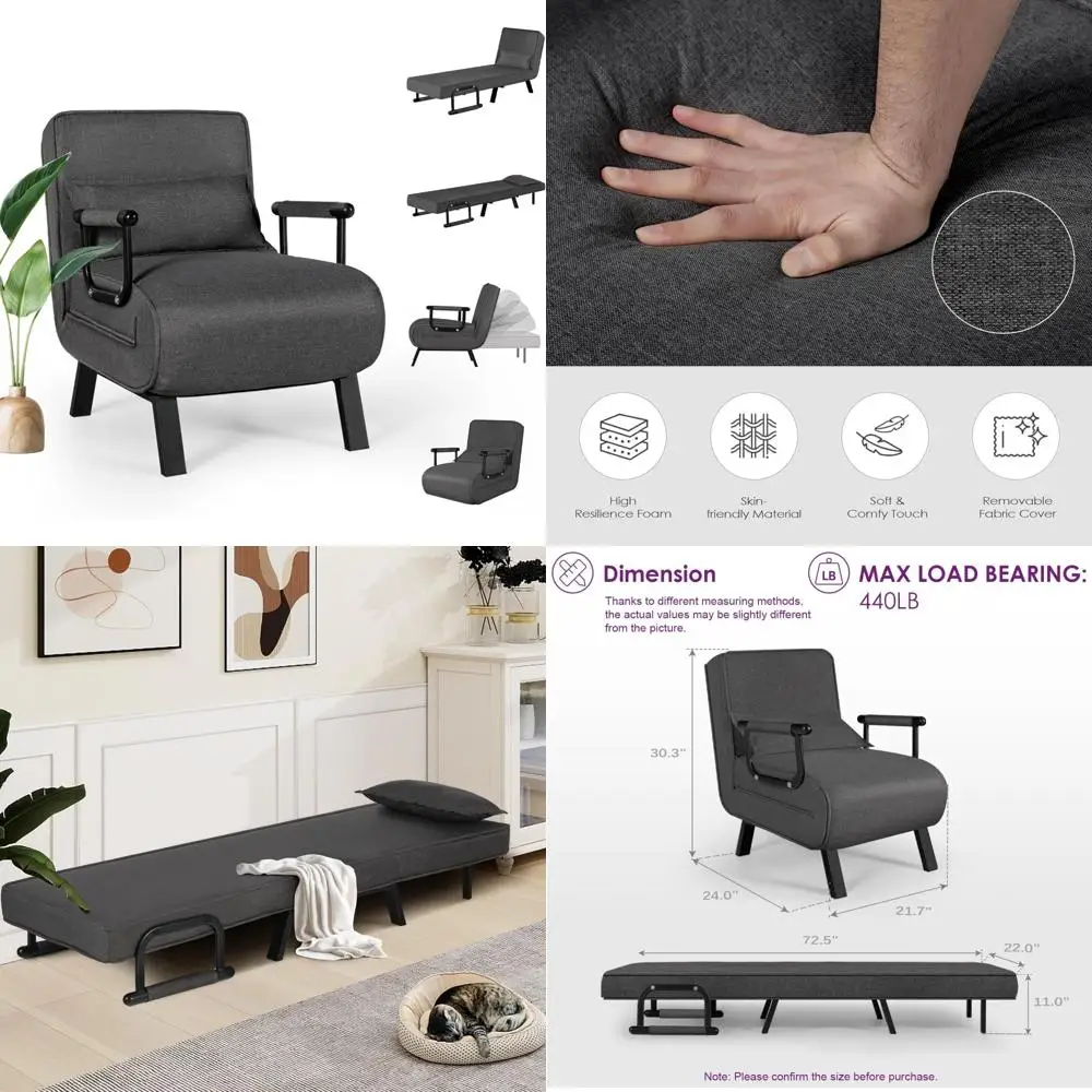 Comfortable Adult Sleeper Chair, 5-in-1 Convertible Folding Sofa Bed with Adjustable Backrest
Comfortable Adult Sleeper Chair, 5-in-1 Convertible Folding Sofa Bed with Adjustable Backrest