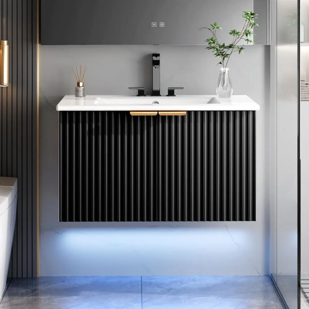 Bathroom Vanity with Sink, Modern Wall Mounted Floating Vanity Cabinet, Modern Bathroom Sinks with LED Light, Metal Handle amp
Bathroom Vanity with Sink, Modern Wall Mounted Floating Vanity Cabinet, Modern Bathroom Sinks with LED Light, Metal Handle amp
