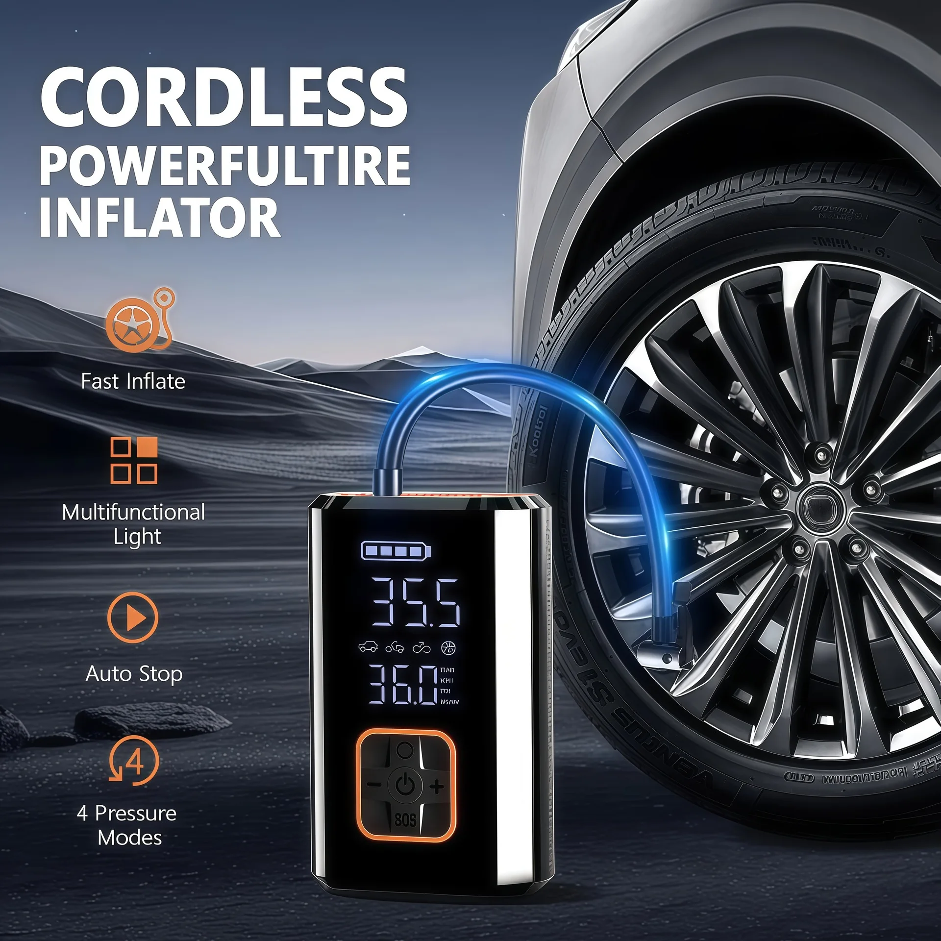 150psi Portable Smart Car Tire Inflator LED Light Wireless Digital Air Compressor Pump For Universal Multifunctional Inflator.
150psi Portable Smart Car Tire Inflator LED Light Wireless Digital Air Compressor Pump For Universal Multifunctional Inflator.