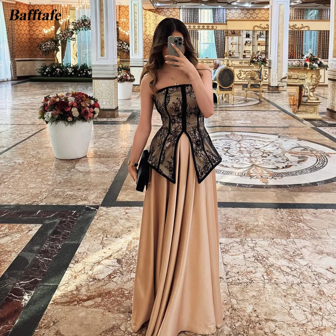 Bafftafe A Line Women's Long Prom Dresses Customized Satin Black Lace Formal Party Dress Strapless Arabic Evening Gowns 2025
Bafftafe A Line Women's Long Prom Dresses Customized Satin Black Lace Formal Party Dress Strapless Arabic Evening Gowns 2025