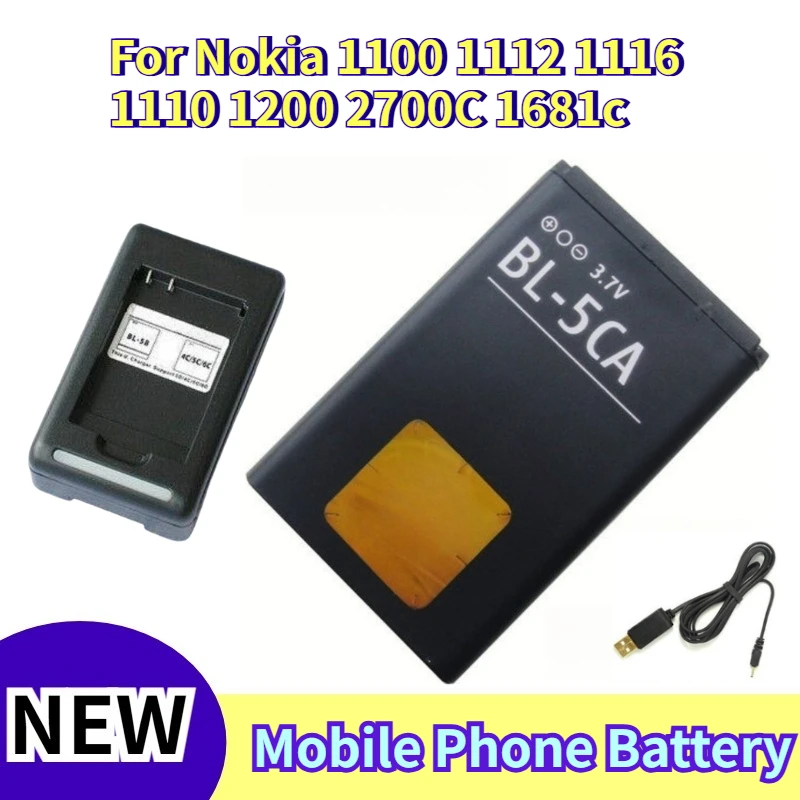 BL-5CA Mobile Phone Battery for Nokia 1100 1112 1116 1110 1200 2700C 1681c Include Charger and Charging Cable
BL-5CA Mobile Phone Battery for Nokia 1100 1112 1116 1110 1200 2700C 1681c Include Charger and Charging Cable