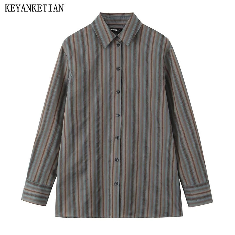 KEYANKETIAN 2024 Autumn/Winter New Women's Striped Shirt Unisex style Turn Down Collar Double Breasted Loose Blouse Casual Top
KEYANKETIAN 2024 Autumn/Winter New Women's Striped Shirt Unisex style Turn Down Collar Double Breasted Loose Blouse Casual Top
