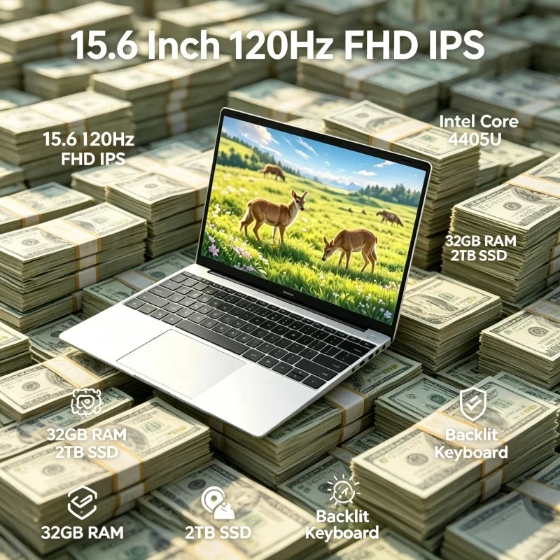 Super15.6 Inch Notebook with 120Hz FHD IPS Screen Intel 4405U Chip 32GB LargeRAM 2TB Fast SSD Backlit Keyboard & Durable Battery
Super15.6 Inch Notebook with 120Hz FHD IPS Screen Intel 4405U Chip 32GB LargeRAM 2TB Fast SSD Backlit Keyboard & Durable Battery