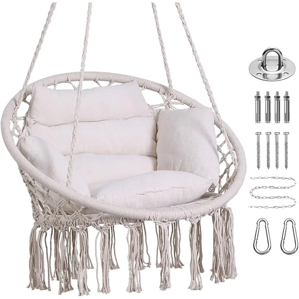 Beige Macrame Hanging Swing Chair With Cushion & Hardware Kit, Boho Style For Patio/Balcony/Bedroom
Beige Macrame Hanging Swing Chair With Cushion & Hardware Kit, Boho Style For Patio/Balcony/Bedroom