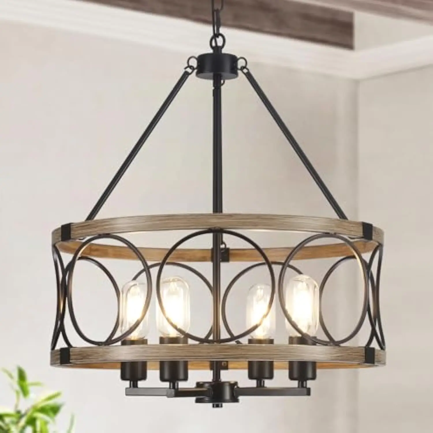 Farmhouse Chandelier for Dining Room Light Fixture 4-Light 17.71” Rustic Black and Brown Metal Wood Grain Round Pendant Kitchen
Farmhouse Chandelier for Dining Room Light Fixture 4-Light 17.71” Rustic Black and Brown Metal Wood Grain Round Pendant Kitchen