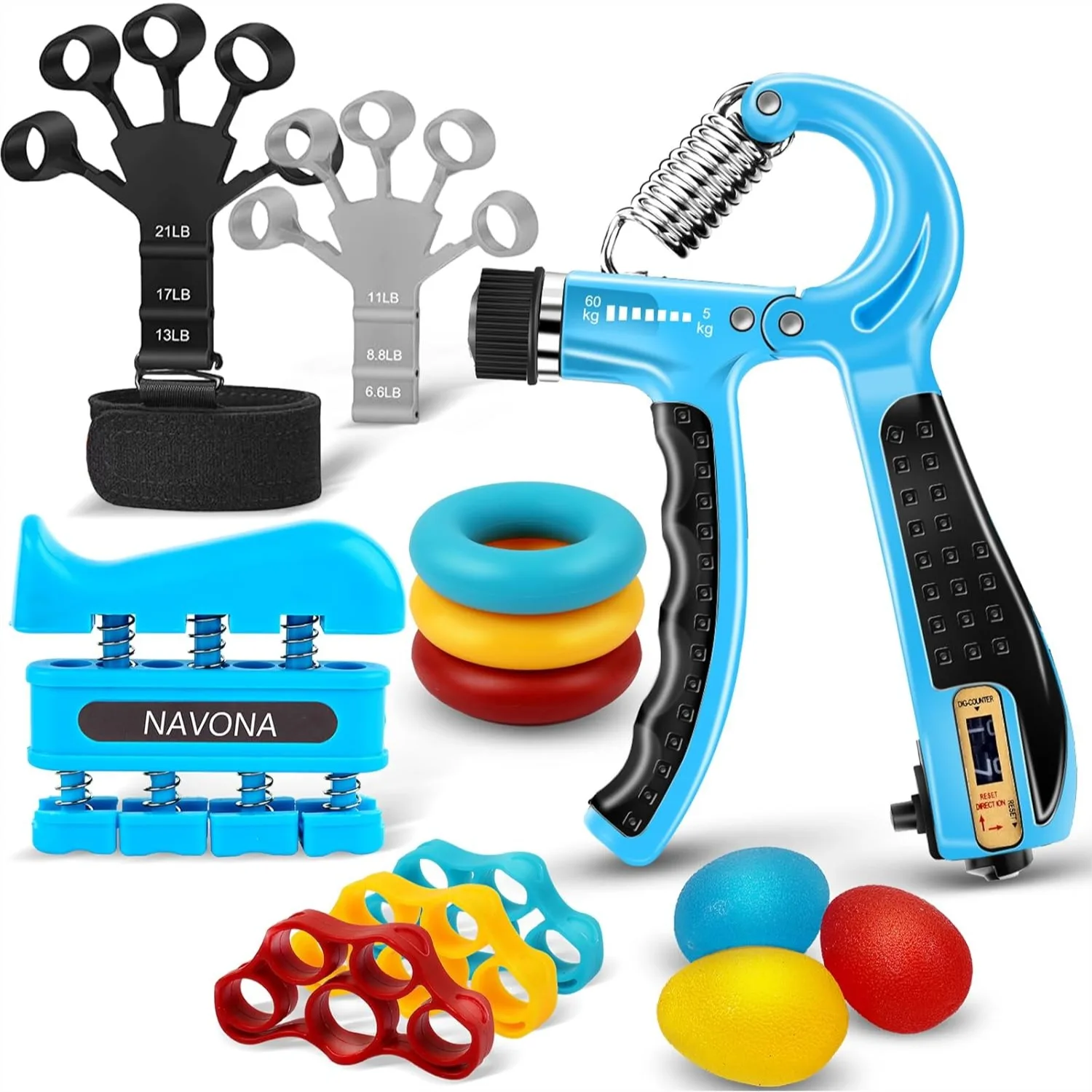 13 PCS Grip Strength Trainer Kit with Adjustable Hand Gripper and Stress Relief Ball for Muscle Building and Forearm Workout
13 PCS Grip Strength Trainer Kit with Adjustable Hand Gripper and Stress Relief Ball for Muscle Building and Forearm Workout