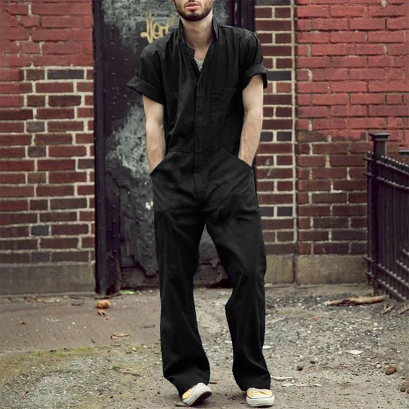 Men European Solid Color Stand Collar Zip Short Sleeve Workwear Jumpsuit Loose Casual Overalls
Men European Solid Color Stand Collar Zip Short Sleeve Workwear Jumpsuit Loose Casual Overalls