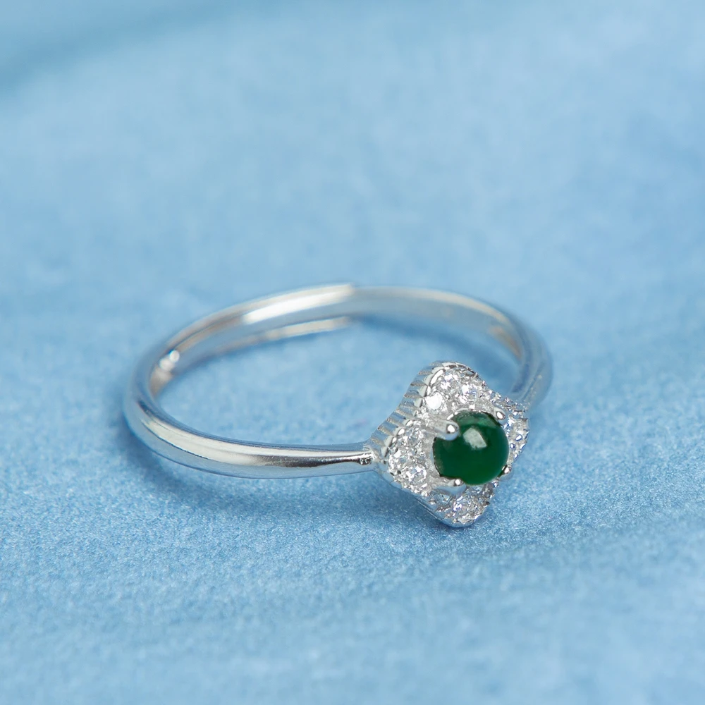 TIMESWIND Natural A-type Jade Deep Green Bead Four-leaf Clover Zircon Women S925 Silver Open Ring with Certificate
TIMESWIND Natural A-type Jade Deep Green Bead Four-leaf Clover Zircon Women S925 Silver Open Ring with Certificate