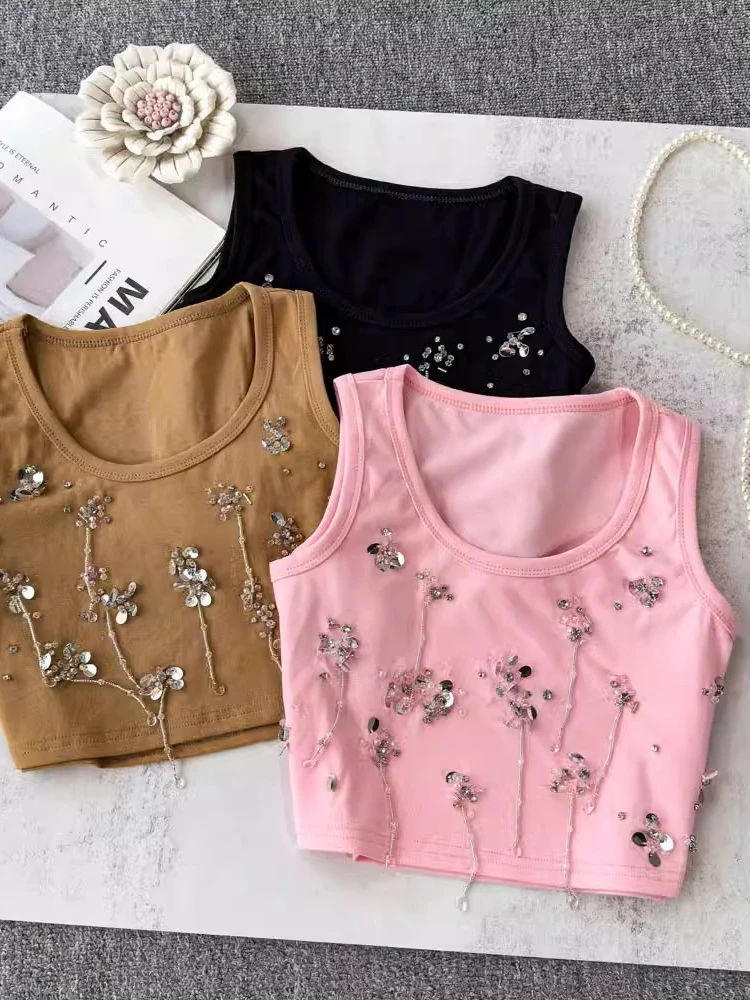Basics Pink Vest Summer Crop Top Sleeveless Crewneck Solid Hot Women Chic Blouse 2025 Streetwear Flower Beading Tank Tops Female
Basics Pink Vest Summer Crop Top Sleeveless Crewneck Solid Hot Women Chic Blouse 2025 Streetwear Flower Beading Tank Tops Female