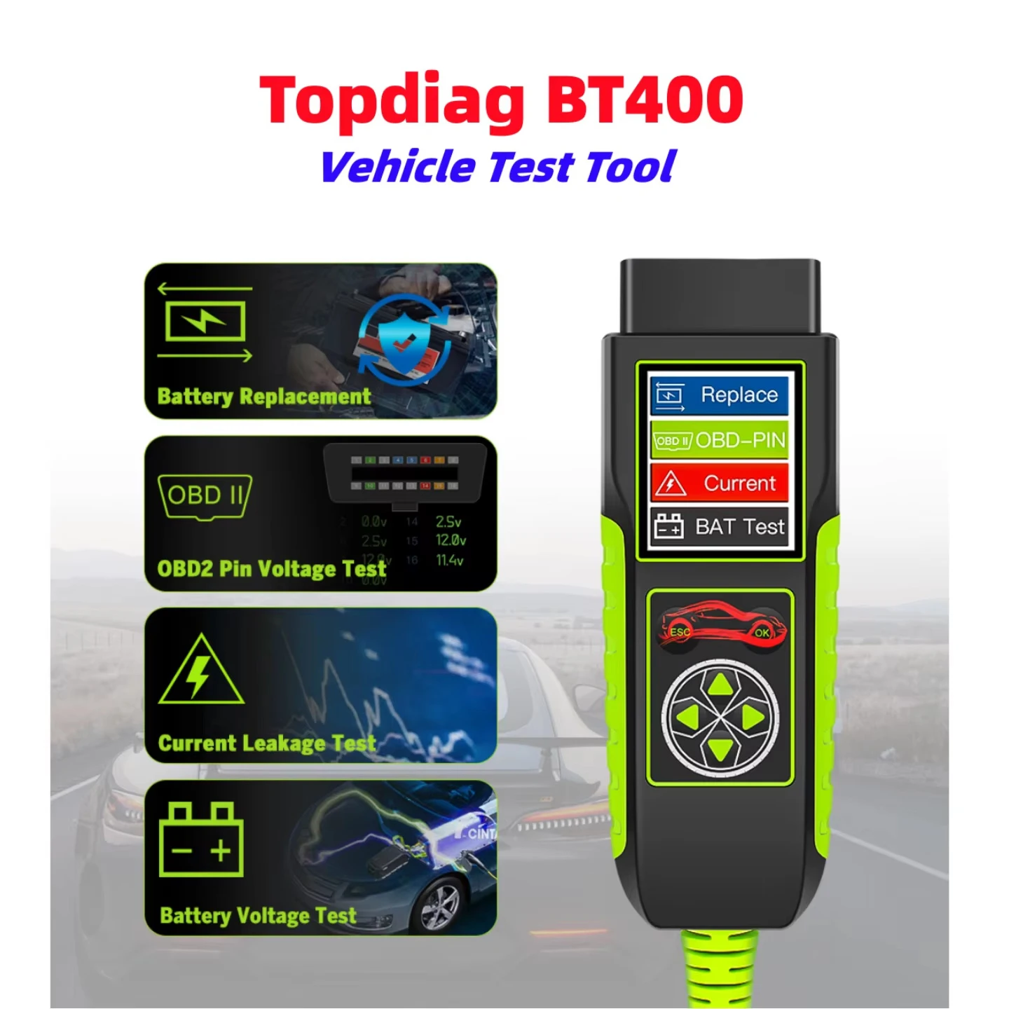 Topdiag BT400 Тестер автомобильного аккумулятора Автомобильное OBD-сканирование 12 В/24 В 20-2000 CCA Анализатор аккумулятора Тест нагрузки Автоматический зарядный инструмент 
Topdiag BT400 Тестер автомобильного аккумулятора Автомобильное OBD-сканирование 12 В/24 В 20-2000 CCA Анализатор аккумулятора Тест нагрузки Автоматический зарядный инструмент