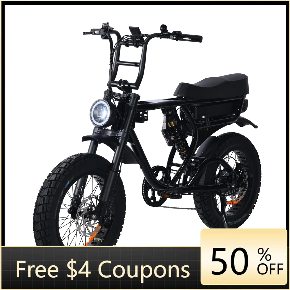 Rs 1000W dual motor 52V 20-inch off-road electric bicycle, fat tire full shock absorber 4-piston hydraulic brake, adult use
Rs 1000W dual motor 52V 20-inch off-road electric bicycle, fat tire full shock absorber 4-piston hydraulic brake, adult use