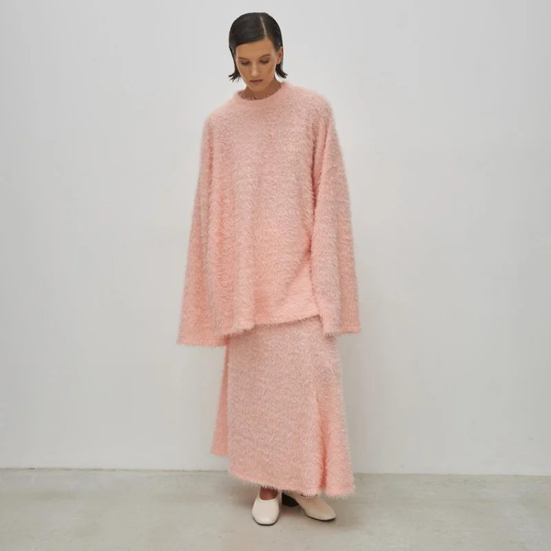 Women's Spring Wear a Set of New Pink Long-Sleeved Loose Top High Waist Skirt Knitted SuitWlj
Women's Spring Wear a Set of New Pink Long-Sleeved Loose Top High Waist Skirt Knitted SuitWlj