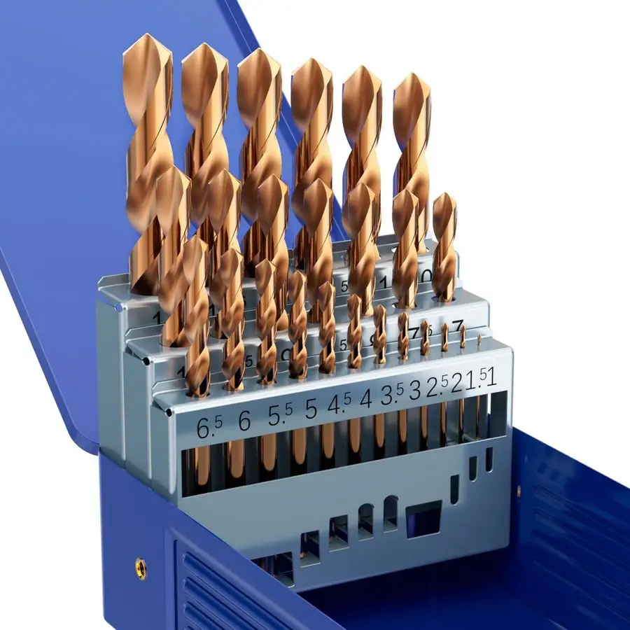 25Pcs M35 Cobalt Drill Bit Set, 1.0mm13.0mm HSS Cobalt Jobber Drill Bits for Hardened Metals, Stainless Steel, Cast Iron and Woo
25Pcs M35 Cobalt Drill Bit Set, 1.0mm13.0mm HSS Cobalt Jobber Drill Bits for Hardened Metals, Stainless Steel, Cast Iron and Woo