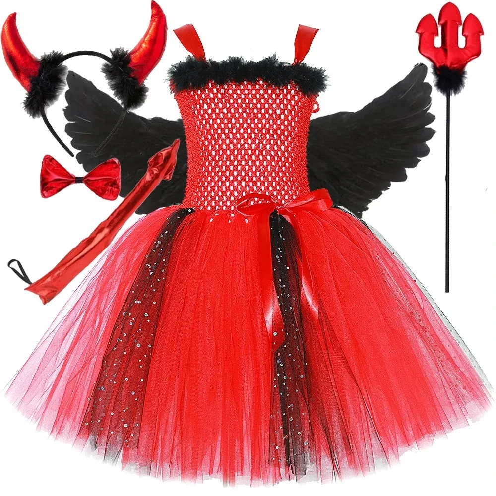 Halloween Red Devil Children's Cosplay Costume Girls' Red and Black Contrasting Mesh Dress with Wings
Halloween Red Devil Children's Cosplay Costume Girls' Red and Black Contrasting Mesh Dress with Wings