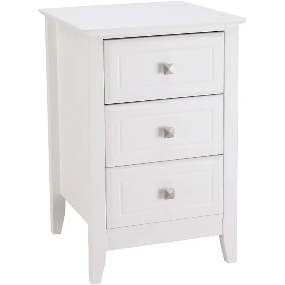 White 3-Drawer Nightstand with Metal Knobs for Bedrooms, Dorms, and Small Spaces
White 3-Drawer Nightstand with Metal Knobs for Bedrooms, Dorms, and Small Spaces