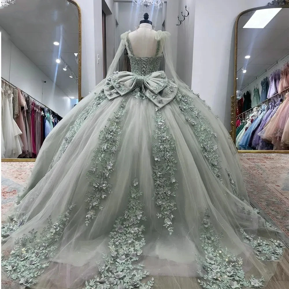 Customized Mexican Sage Green Quinceanera Dress Long Sleeve Flower Lace Applique Bow Ball Gown Prom Occasion Party Dress 15
Customized Mexican Sage Green Quinceanera Dress Long Sleeve Flower Lace Applique Bow Ball Gown Prom Occasion Party Dress 15