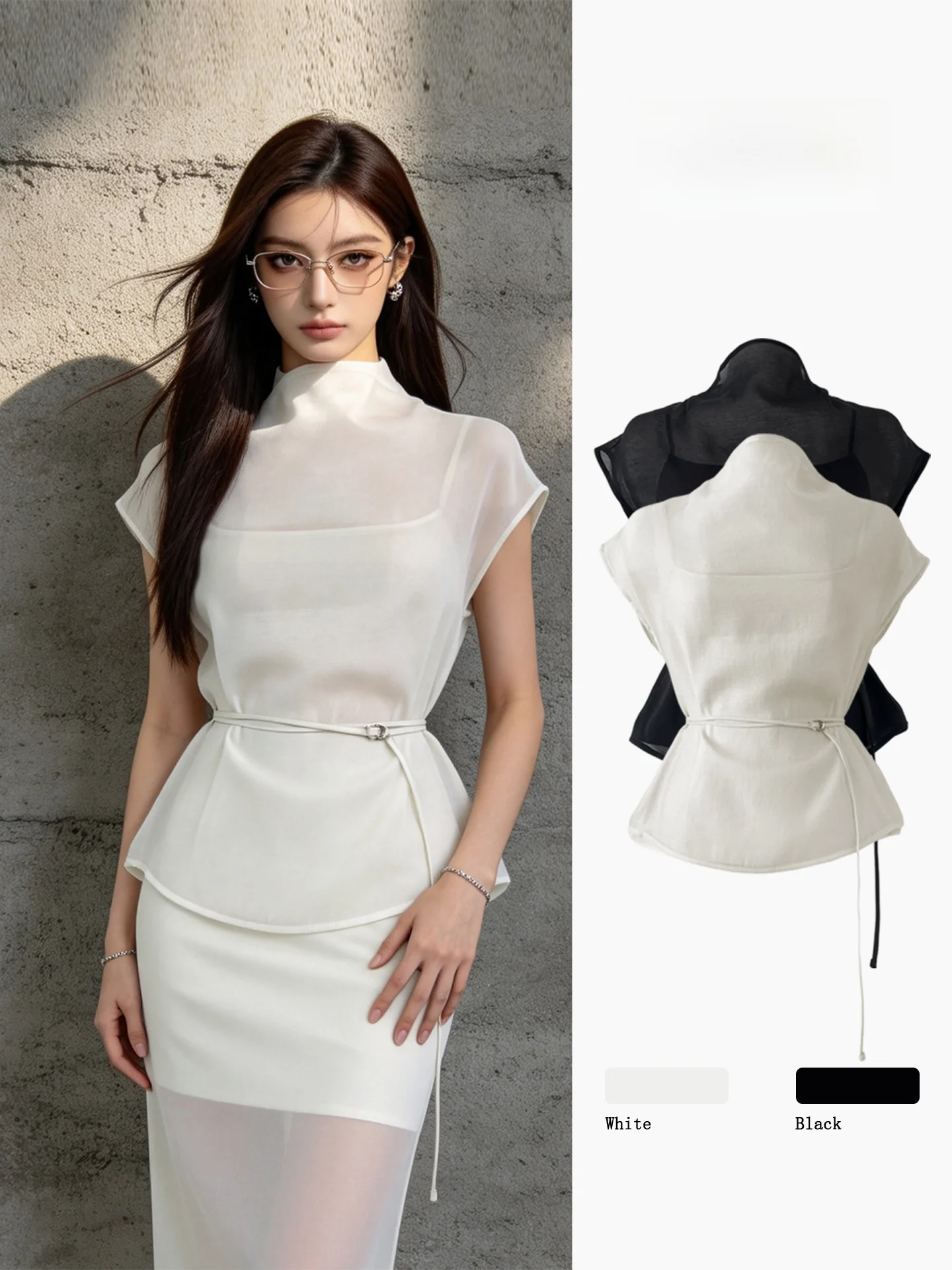 White Mesh Shirt Women Summer Waist Cinching Slimming Short Sleeve Belted Commute High-End Sensation Sleeveless Top
White Mesh Shirt Women Summer Waist Cinching Slimming Short Sleeve Belted Commute High-End Sensation Sleeveless Top