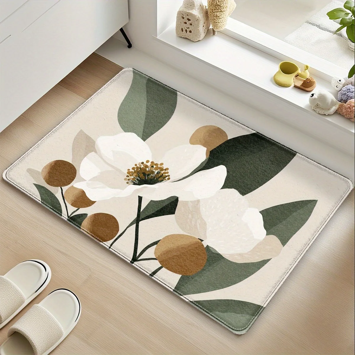 Минималистичный белый напольный коврик с цветочным принтом - элегантный дверной коврик с ботаническим узором для ванной комнаты, спальни, домашнего декора
Минималистичный белый напольный коврик с цветочным принтом - элегантный дверной коврик с ботаническим узором для ванной комнаты, спальни, домашнего декора