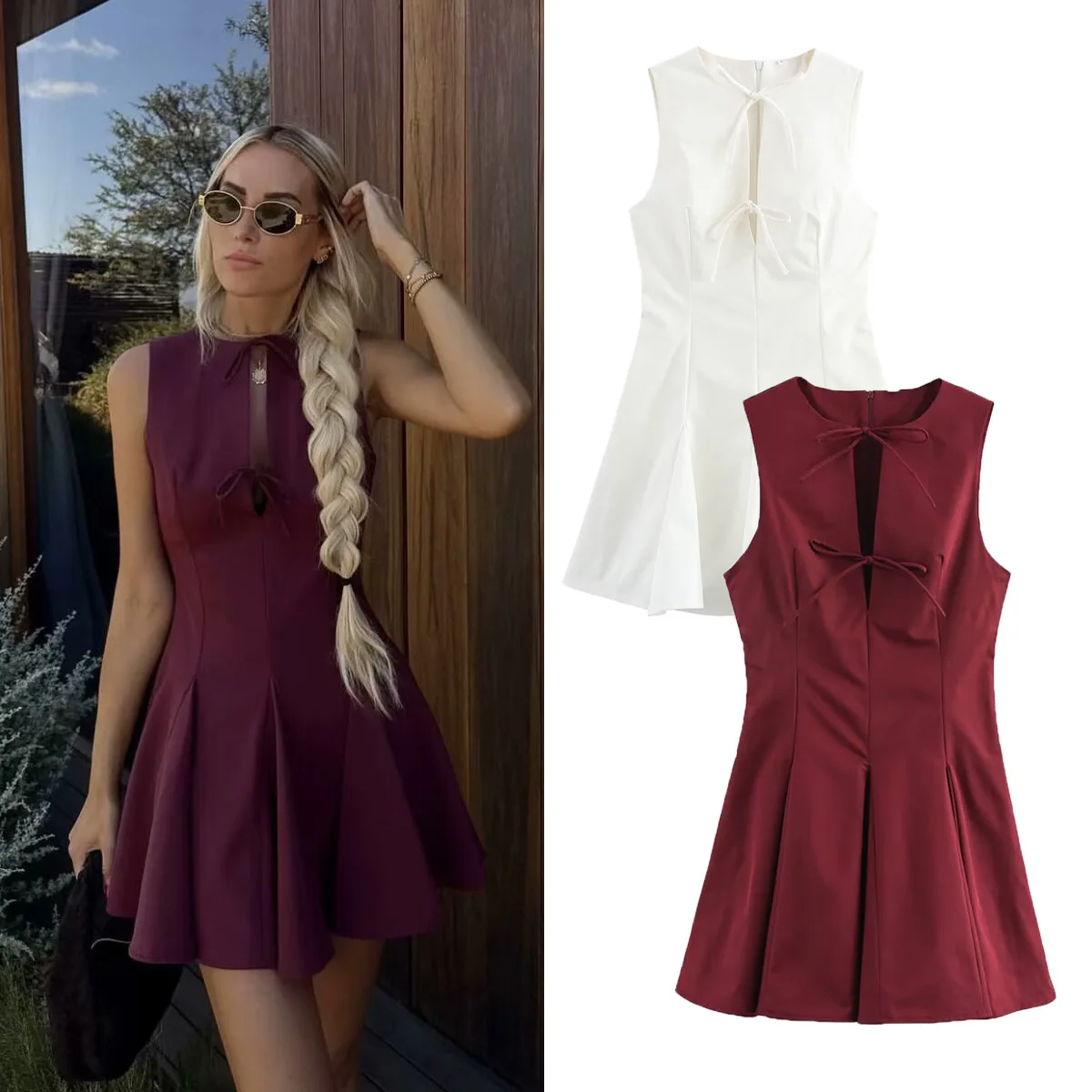 European and American style summer fashion temperament wide pendulum bow decoration sleeveless dress short skirt women
European and American style summer fashion temperament wide pendulum bow decoration sleeveless dress short skirt women