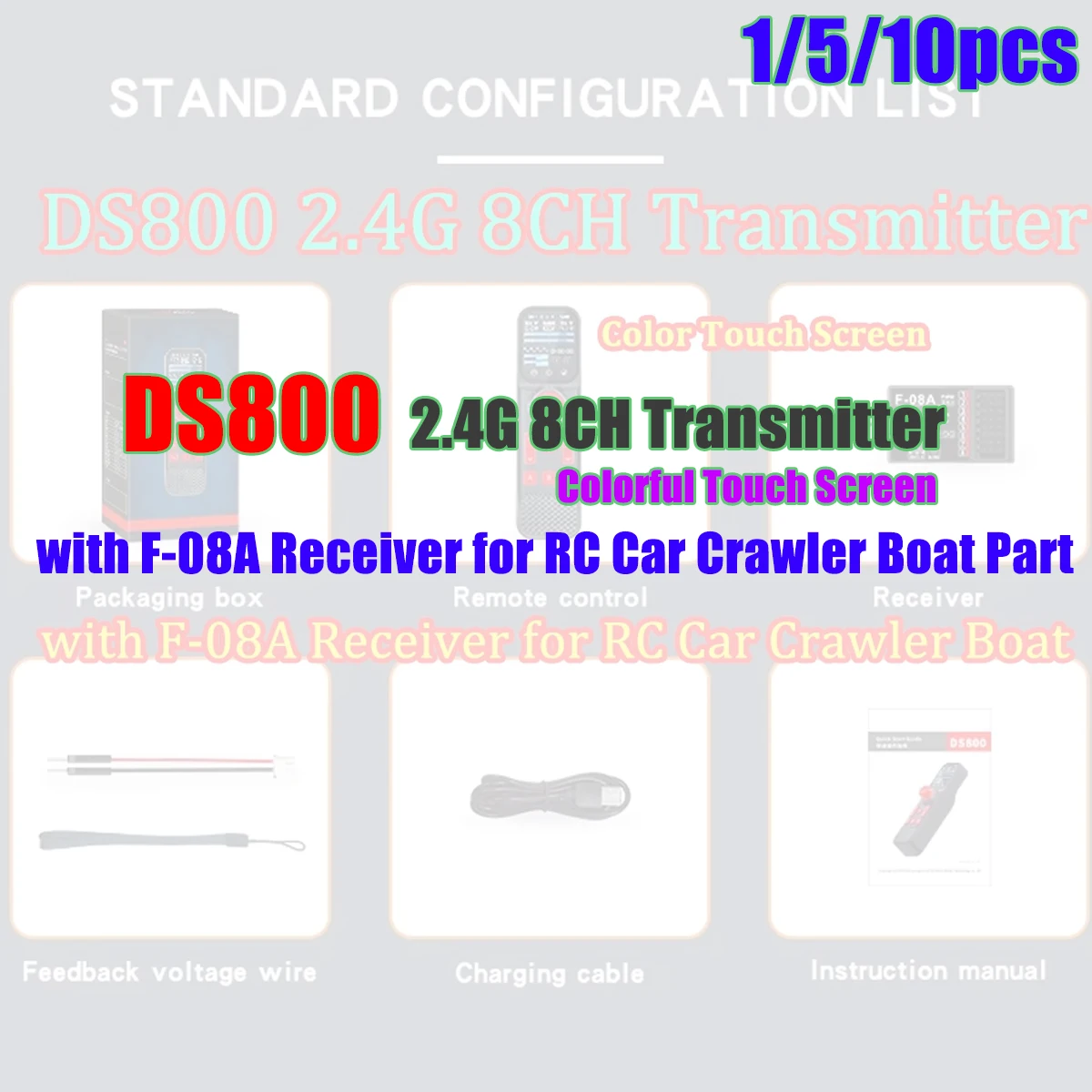 HOTRC DS800 DS 800 2.4G 8CH Transmitter Color Touch Screen Radio Remote Control with F-08A Receiver for RC Car Crawler Boat Part
HOTRC DS800 DS 800 2.4G 8CH Transmitter Color Touch Screen Radio Remote Control with F-08A Receiver for RC Car Crawler Boat Part