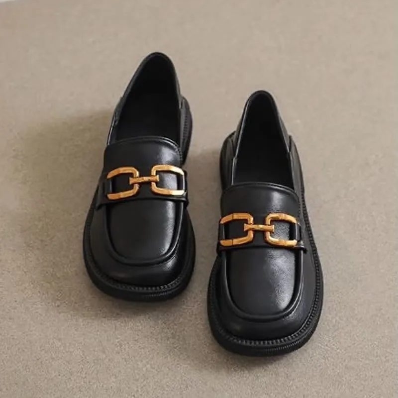 Soft Leather Loafers Women English Style Autumn Black Fashion Thick Bottom Slip-on Shoes Leather Stripe Decoration Square Buckle
Soft Leather Loafers Women English Style Autumn Black Fashion Thick Bottom Slip-on Shoes Leather Stripe Decoration Square Buckle