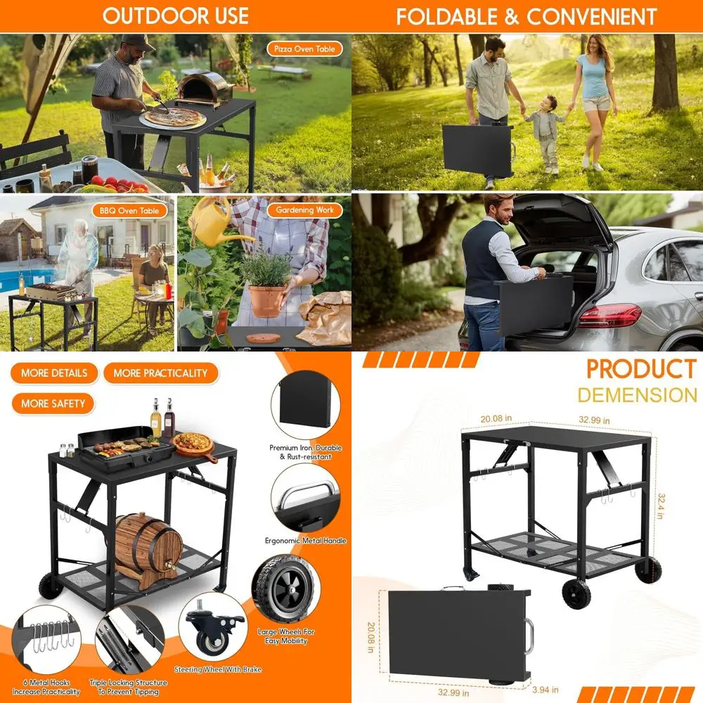 Portable Outdoor Folding Pizza Oven Stand with 4 Wheels, Black Dining Cart Table for BBQ, Indoor & Kitchen Use
Portable Outdoor Folding Pizza Oven Stand with 4 Wheels, Black Dining Cart Table for BBQ, Indoor & Kitchen Use
