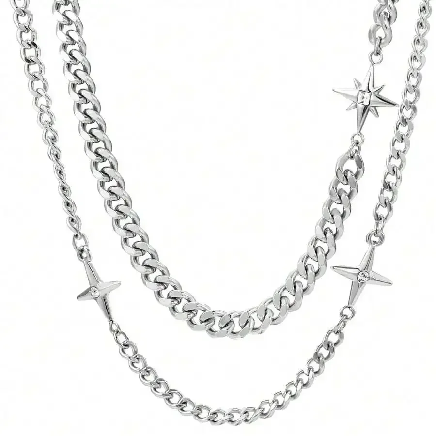 Layered Titanium Steel Starburst Necklace Cuban Chain Unisex Fashion Jewelry
Layered Titanium Steel Starburst Necklace Cuban Chain Unisex Fashion Jewelry