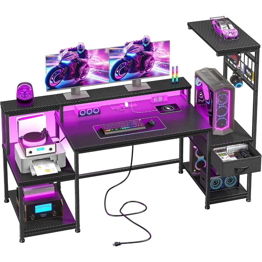 55" Gaming Desk with LED Lights & Outlets,Computer Desk with Drawers & Monitor Stand,Gaming Table with Storage Shelves & Printer
55" Gaming Desk with LED Lights & Outlets,Computer Desk with Drawers & Monitor Stand,Gaming Table with Storage Shelves & Printer