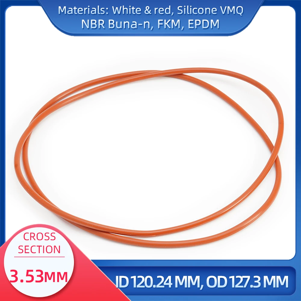 O Ring CS 3.53 mm ID 120.24 mm OD 127.3 mm Material With Silicone VMQ NBR FKM EPDM ORing Seal Gask
O Ring CS 3.53 mm ID 120.24 mm OD 127.3 mm Material With Silicone VMQ NBR FKM EPDM ORing Seal Gask