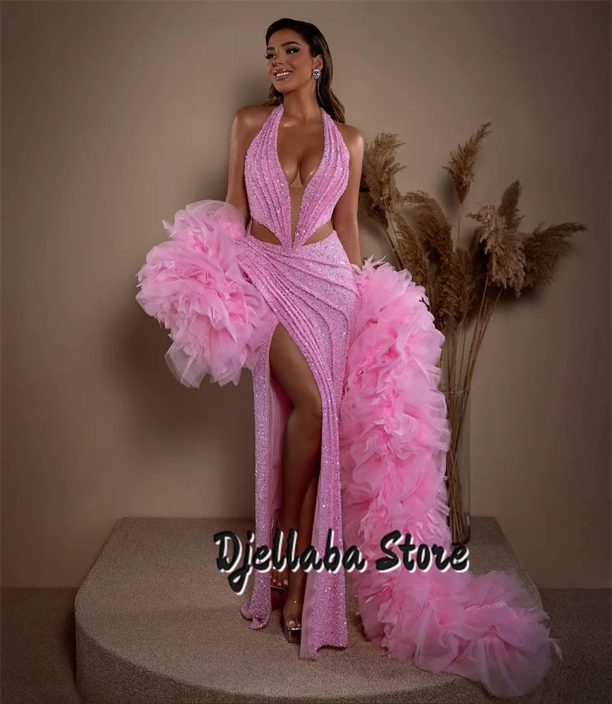 New Arrival Pink Sequins Ruffles Prom Dresses 2025 With Sexy V Neck Side Slit Evening Dresses Formal Party Dress Customized
New Arrival Pink Sequins Ruffles Prom Dresses 2025 With Sexy V Neck Side Slit Evening Dresses Formal Party Dress Customized