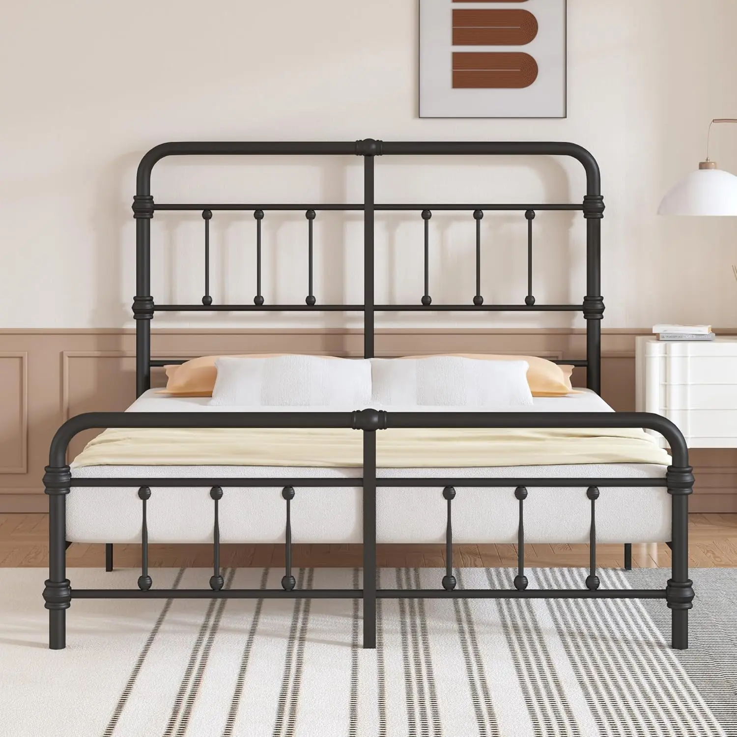 King-Metal-Platform-Bed-Frame With Vintage-Style-Headboard/Footboard - King Size With Storage Space Under Frame, 14 Inches, No
King-Metal-Platform-Bed-Frame With Vintage-Style-Headboard/Footboard - King Size With Storage Space Under Frame, 14 Inches, No