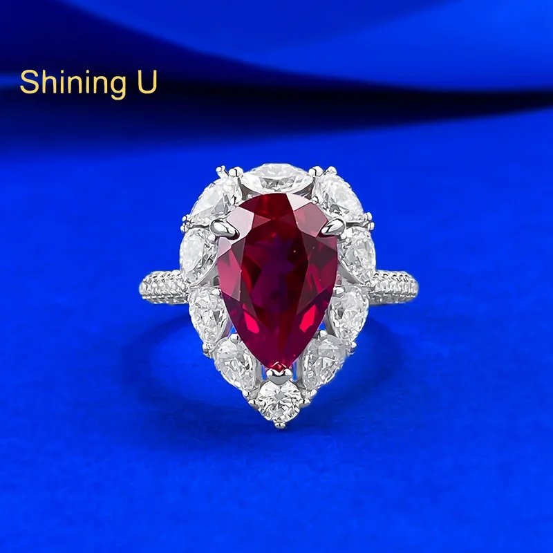 Сияющее кольцо из стерлингового серебра 925 пробы 8*12 мм с грушевидным рубином и высокоуглеродистым бриллиантом для женщин, обручальные ювелирные изделия
Сияющее кольцо из стерлингового серебра 925 пробы 8*12 мм с грушевидным рубином и высокоуглеродистым бриллиантом для женщин, обручальные ювелирные изделия