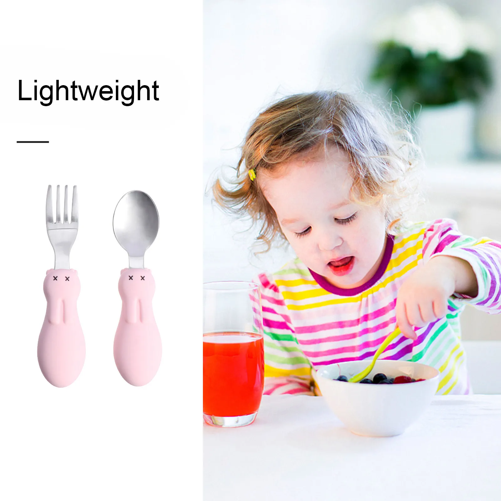 Набор детских столовых приборов: ложка и вилка с короткой ручкой, дизайн с мультяшным кроликом, прочная нержавеющая сталь, для обучения самостоятельному приему пищи младенцами
Набор детских столовых приборов: ложка и вилка с короткой ручкой, дизайн с мультяшным кроликом, прочная нержавеющая сталь, для обучения самостоятельному приему пищи младенцами